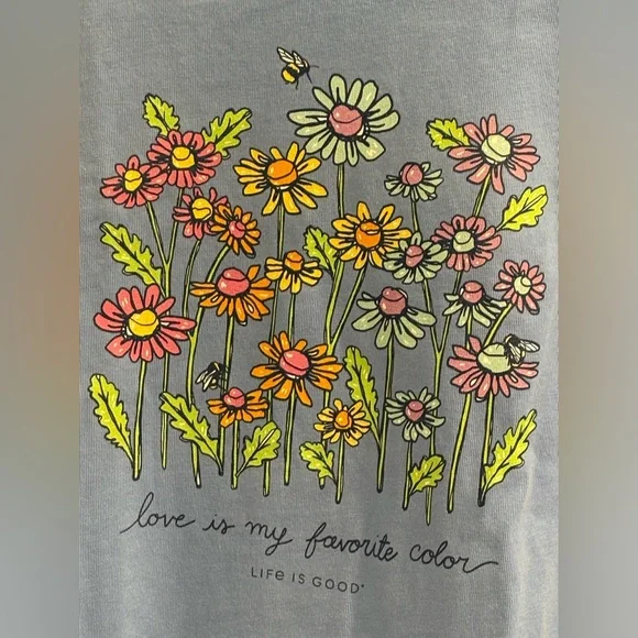 Life Is Good Light Blue Tank Top with Floral Print - Picture 3 of 7